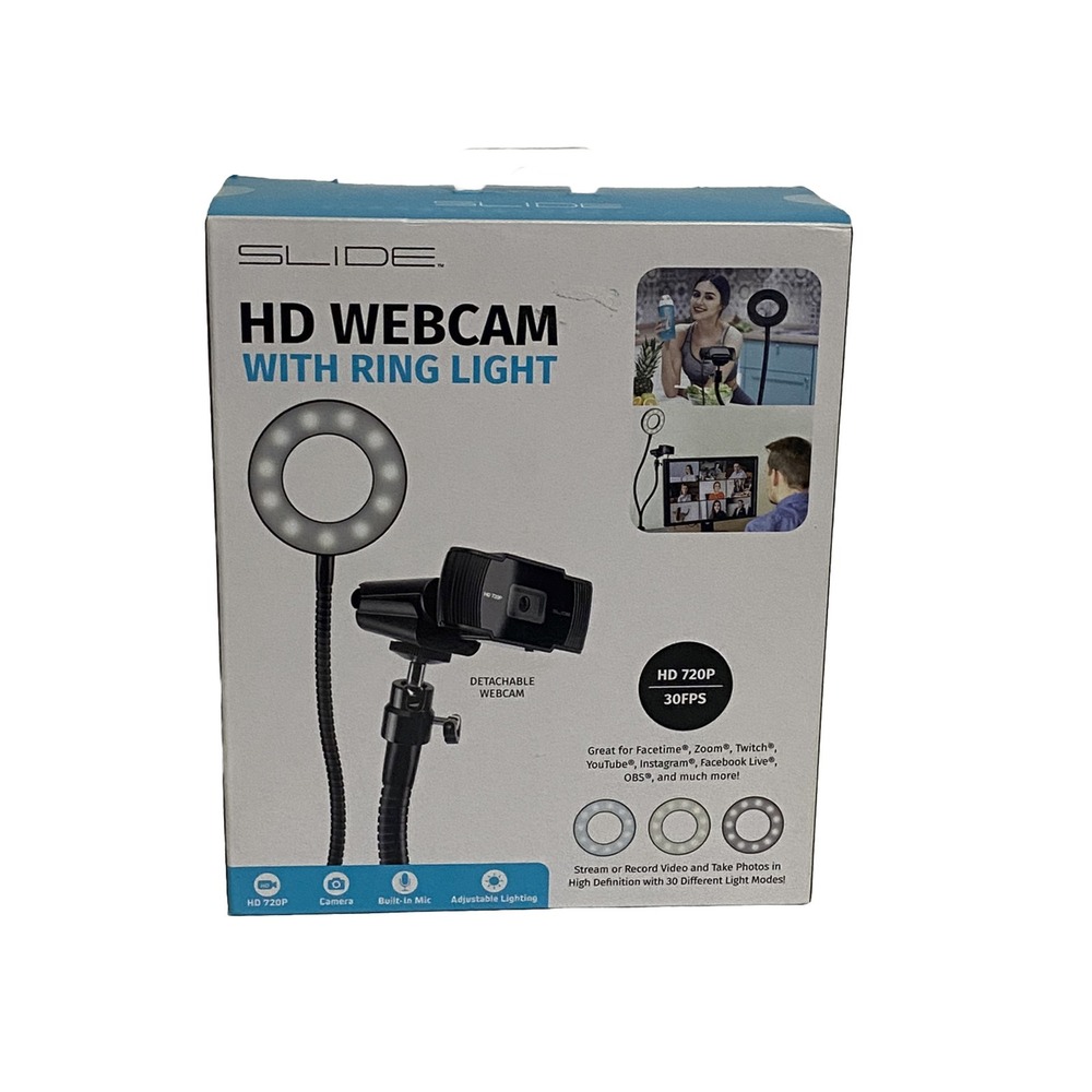 Slide HD Webcam Ring Light Bundle of 2 720P USB Webcam Streaming Video Calls